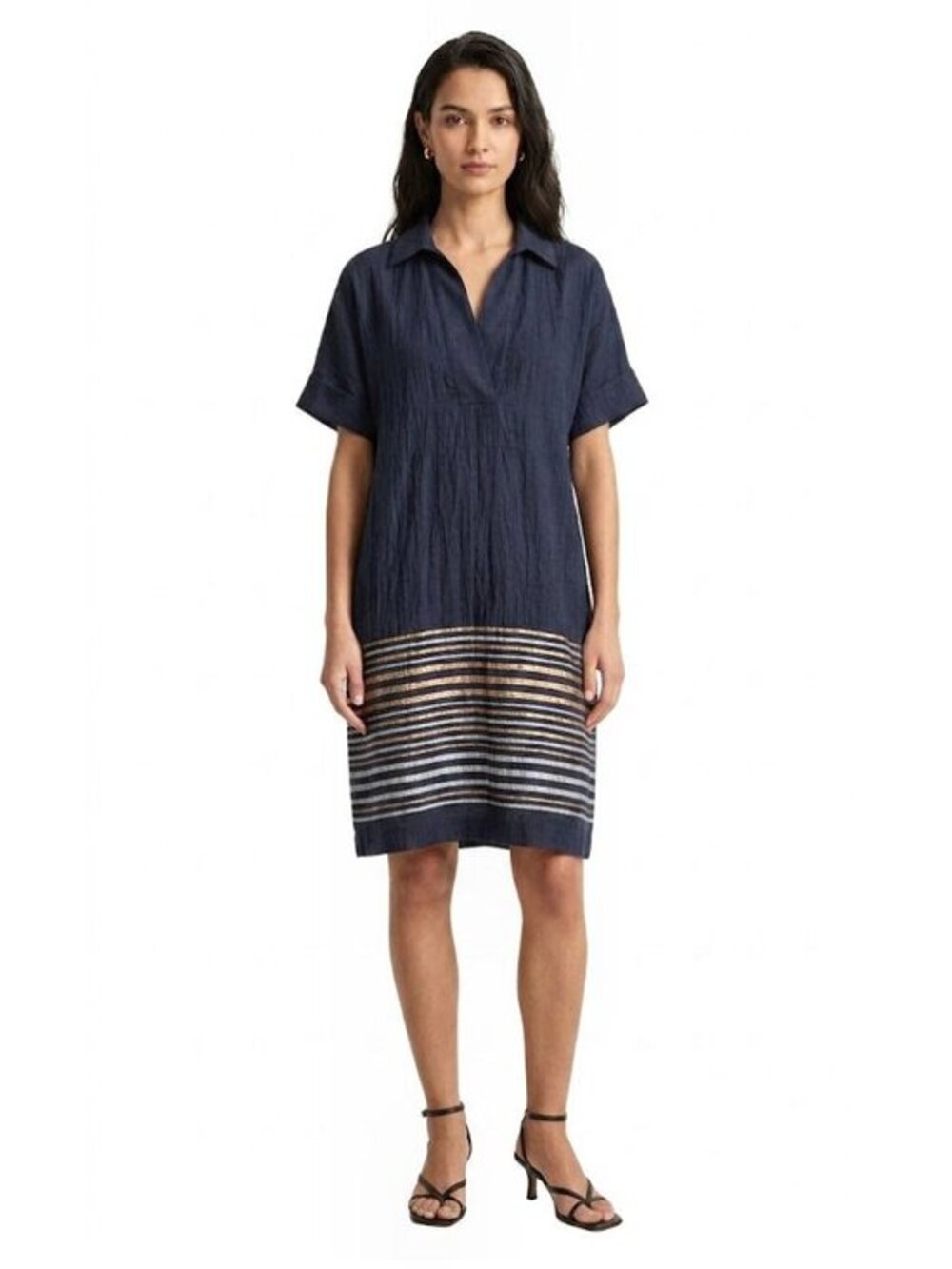 Lafayette 148 Linen Blend Crinkle Shift Dress, Blue / Stripe, Womens Size Small